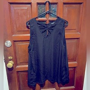 Torrid long black tank with criss cross neck design